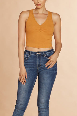 Bozzolo Women Look at Me Top Sleeveless Tank Center Cinch Cropped Tee Honey Ginger-MT/SHG