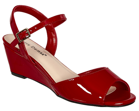 Pierre Dumas Lucille-8 Women Slip On Opn Toe Small Wedge Heel Ankle Strap Shoe Red-MT/SHW