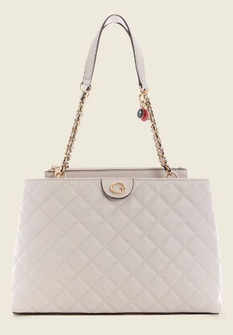 Guess QG839423 Women Gillian Quilted High Society Satchel Stone