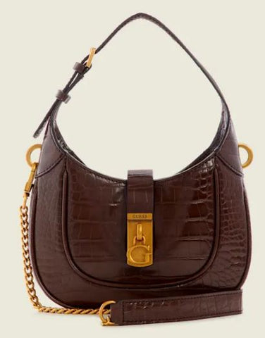 Guess CB840977 Women Maimie Croc Mini Hobo Bag Brown