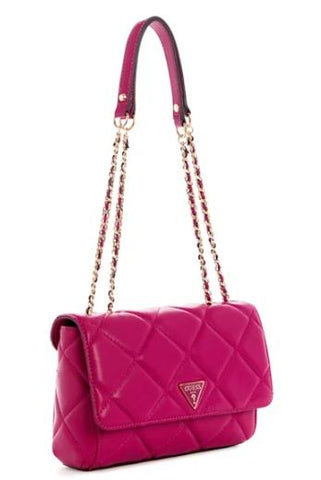 Guess QG767921 Women Cessily Quilted Convertible Crossbody Bag Fuchsia