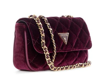 Guess XG767978 Women Cessily Velvet Convertible Mini Bag Eggplant