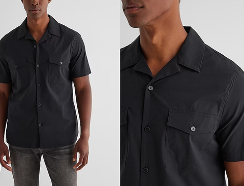 Express Double Pocket Cotton Stretch Short Sleeve Shirt-Jet Black