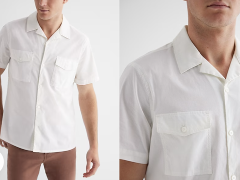 Express Double Pocket Cotton Stretch Short Sleeve Shirt-White