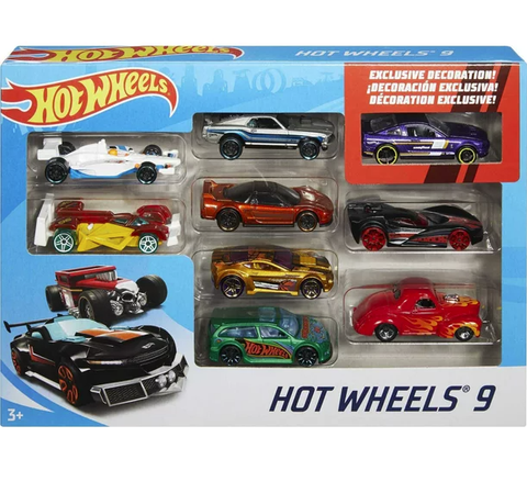 Hot Wheels Gift Set of 9 Toy Cars or Trucks in 1:64 Scale (Styles May Vary)