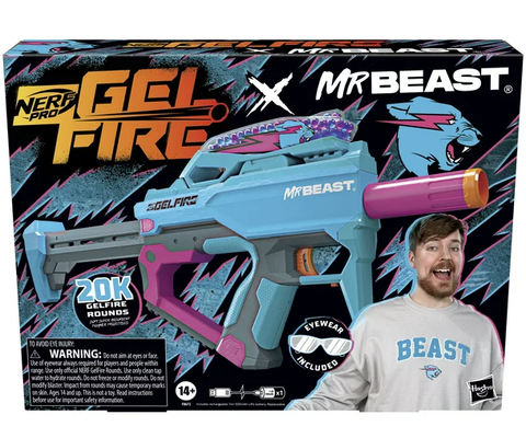 Nerf Pro Gelfire X MrBeast Blaster, 20,000 Gelfire Rounds, 300 Round Hopper, Rechargeable Battery, Eyewear