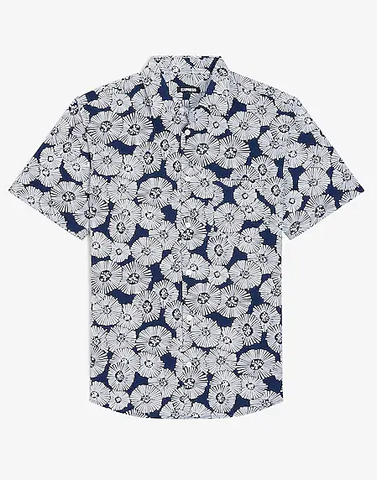 Express 01690164 Men Slim Floral Soft Stretch Short Sleeve Shirt