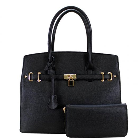 Diophy Women Fashion 2 In 1 Handbag And Wallet Set Black