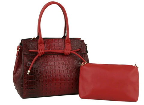 Calin Fashion D-0661 Croc 2 in One Satchel With Pouch Red
