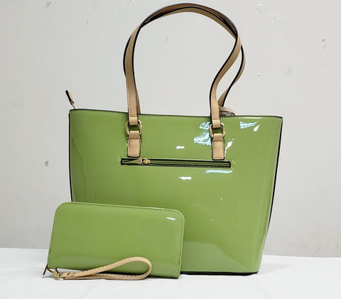 Alyssa ES-3142 Women 3-In-1 Fashion Handbag Set Light Green/Tan