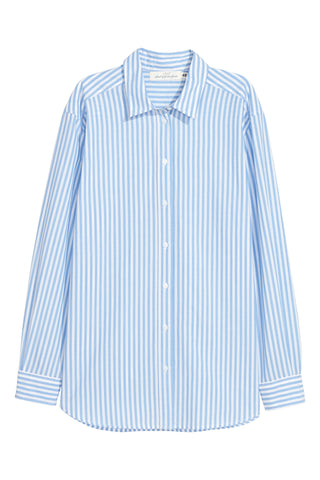 H&M 1510/1 Women Longsleeve Cotton Shirt Light Blue/White Striped-SHW