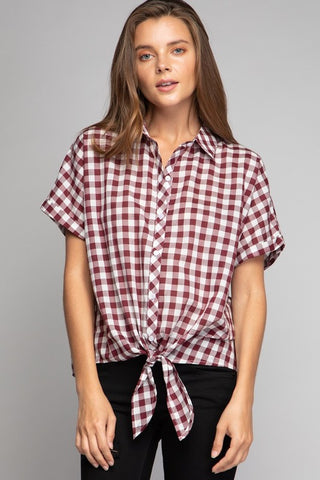 Always And Forever Women Elbow Sleeve Button Down Regular Blouse Raisin-MT