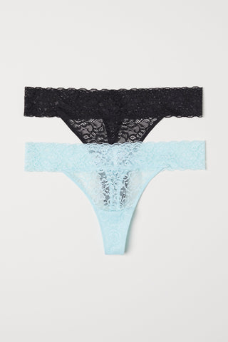 H&M 3937/2 Women 2-pack Lace Thong Briefs Light Turquoise-SHW
