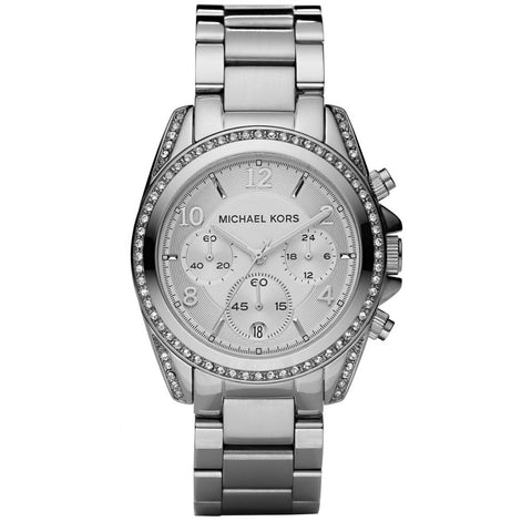 Michael Kors MK5165 Women Blair Chronograph White Crystal Watch Silver-GL
