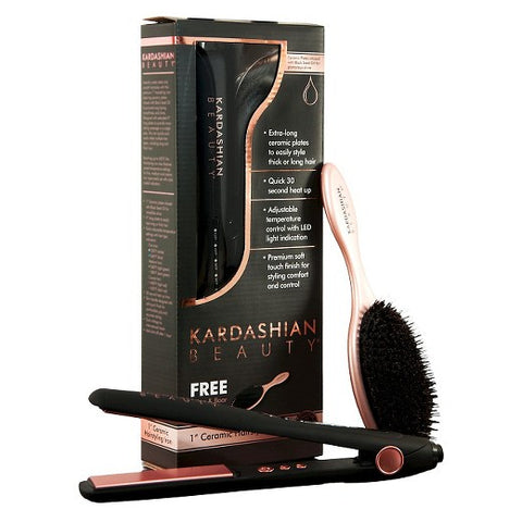 Kardashian Beauty Flat Iron 1" Free Nylon & Boar Paddle Brush