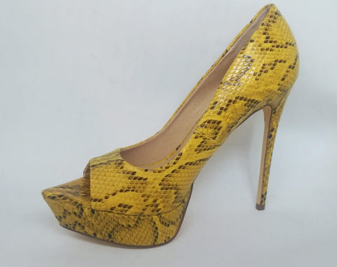 Liliana Henny-1A Women Peep Toe Platform Heel Shoe Yellow-SHW