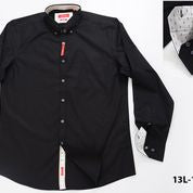 Oleg Cassini Men 13L-1145-P Basic Dress Solid Long Sleeve Shirt Black-GL/SHW