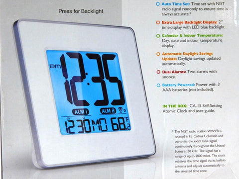 Capello Self-Setting Atomic Clock with Calendar & Indoor Temperature