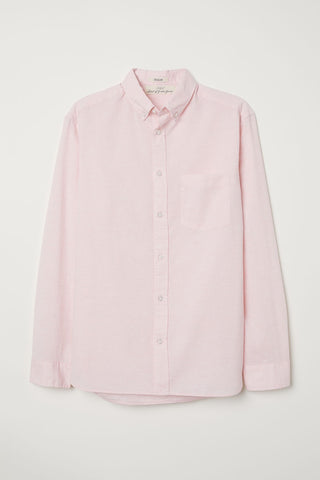 H&M 5767/1 Men Poplin Regular Fit Long Sleeve Light Pink Shirt-GL