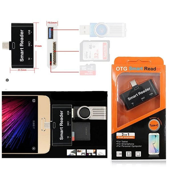 OTG 3in1 USB Type-C Smart Reader Black