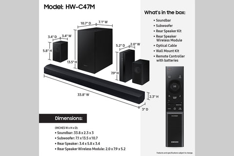 SAMSUNG B-Series 4.1.CH Soundbar & Rear Speakers with Subwoofer, Bluetooth, HW-C47M/ZA 2023