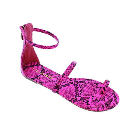 Liliana Jagger-50 Women Flat Sandal With Toe Ring Pink Snake-SHG