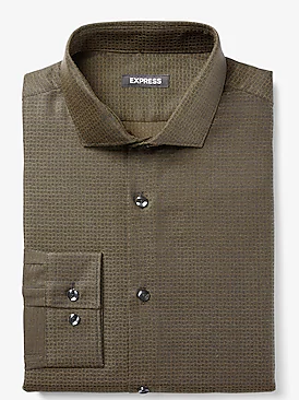 Express 06036105 Men Slim Geometric Jacquard Long Sleeve Dress Shirt