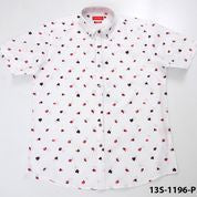 Oleg Cassini Men 13S-1196-E Poplin Print Slim Fit Short Sleeve Shirt Red-GL/SHW