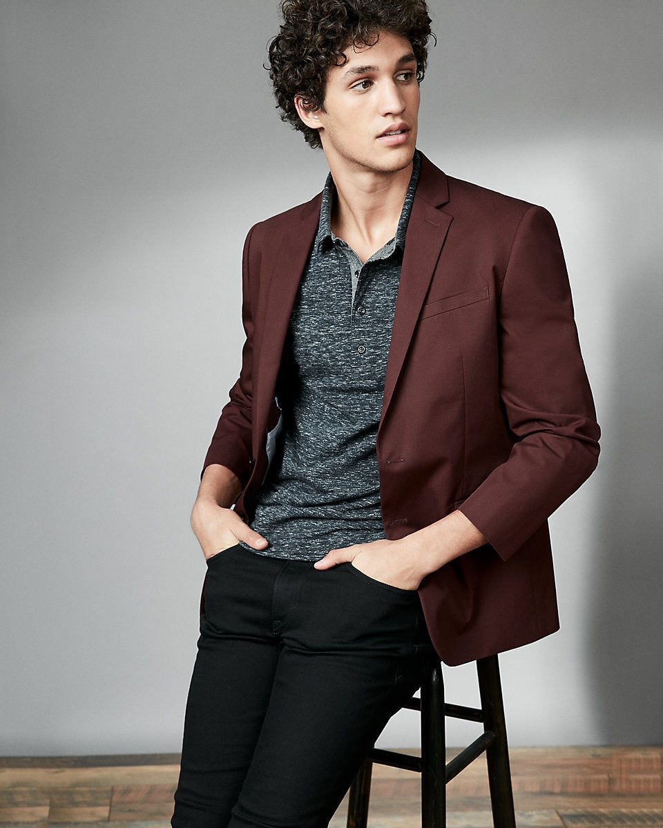 Express 09393619 Men Burgundy Twill Blazer-GL