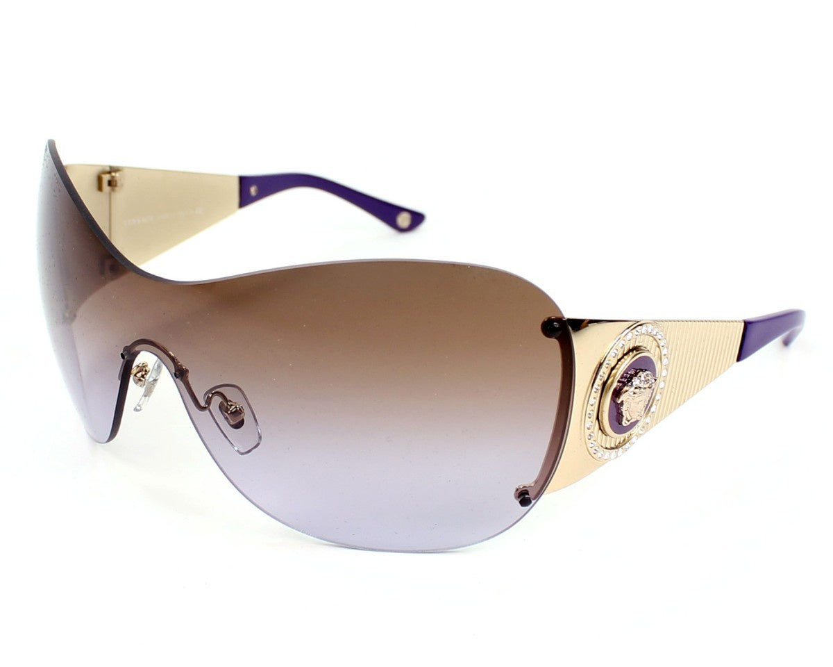 Versace 2135-B 1252/68 Women Metal-Rhinestones Gold Sunglass-Purple Gradient Grey-GL