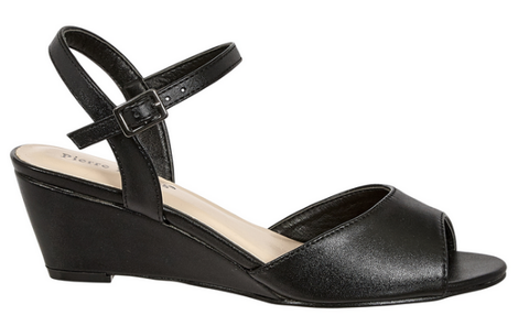 Pierre Dumas Lucille-8 Women Slip On Opn Toe Small Wedge Heel Ankle Strap Shoe Black-MT/SHW