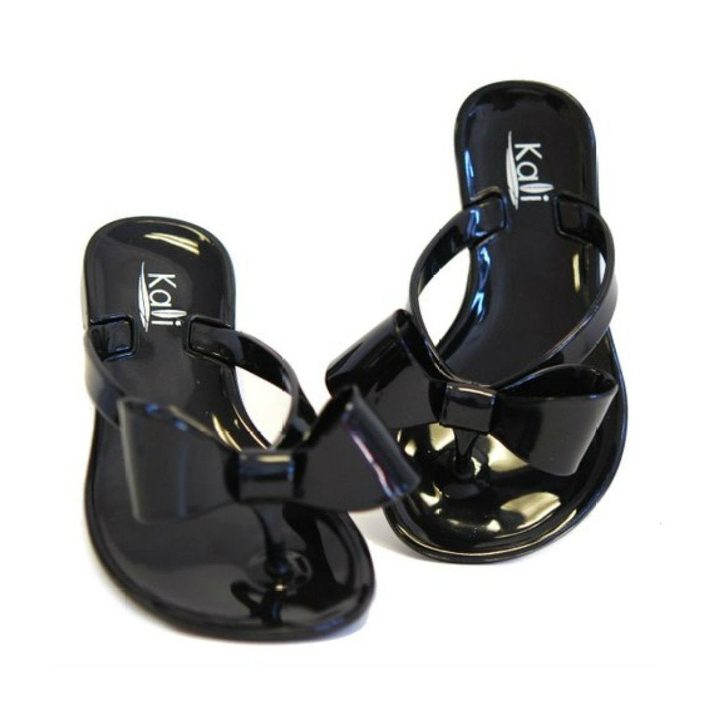 Kali Ribbon Women Jelly Flip Flops Black-SHW