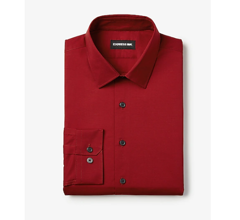 Express 00303805 Men Slim Solid Stretch 1MX Long Sleeve Shirt Deep Red-GL