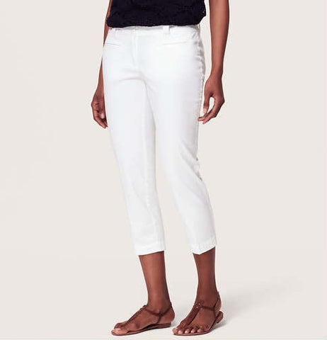 Ann Taylor LOFT Women Petite Stretch Cotton Curvy Cropped Pant White-GL