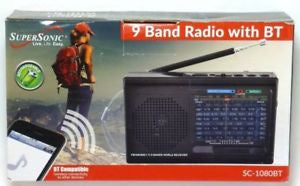 Supersonic 9-Band Rechargeable Bluetooth AM-FM-SW Radio
