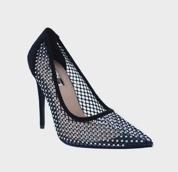 Vigo Fiore KIMYE-18 Women Sparkle Mesh Pointed Toe Heels Black-SHW