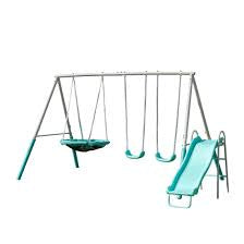 Sportspower Super Saucer Metal Swing Set with Padded Saucer Swing, Lifetime Warranty on Blow Molded Slide, and BONUS Anchor Kit