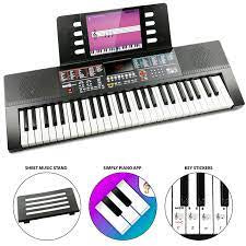 RockJam 61-Key Black Electronic Keyboard Piano with Sheet Music Rest, Piano Note Stickers & Lessons