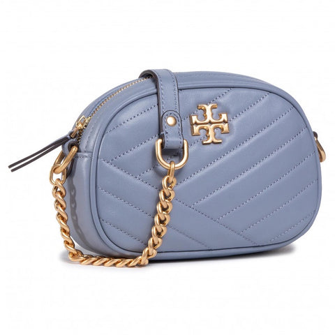 Tory Burch 60227-042-OS Women Kira Chevron Small Camera Bag Cloud Blue/Rolled Brass