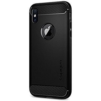 Spigen Rugged Armor iPhone X Case with Resilient Shock Absorption and Carbon Fiber Design-Black