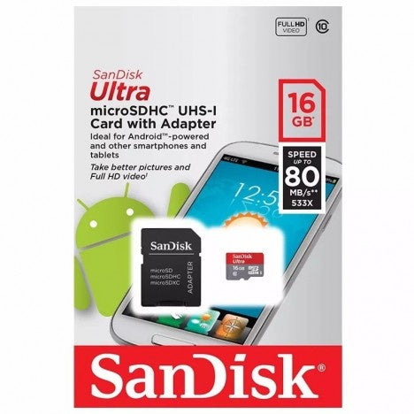 SanDisk 16GB Ultra microSD UHS-I Card with Adapter