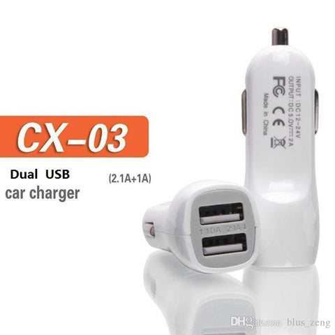 5V/2.1A Dual USB Port Mini Car Charger Adapter White