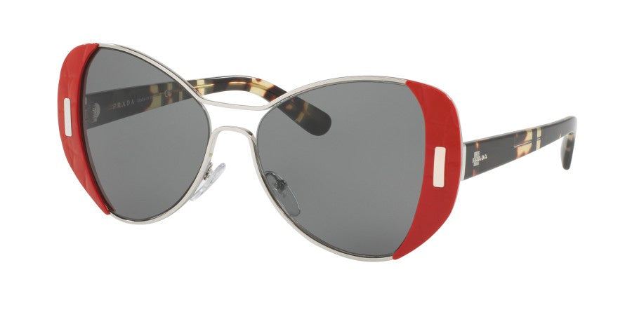 Prada SPR 60S SMN-9K1-Women Butterfly Sunglass Silver Red Tortoise/Grey-GL