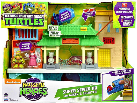 Teenage Mutant Ninja Turtles Half Shell Heroes Super Sewer HQ with Mikey & Splinter Action Figure, Age 3+