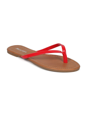 Liliana Lucia-5 Misbehave Women Thong Flat Sandal Red-SHG/SHW