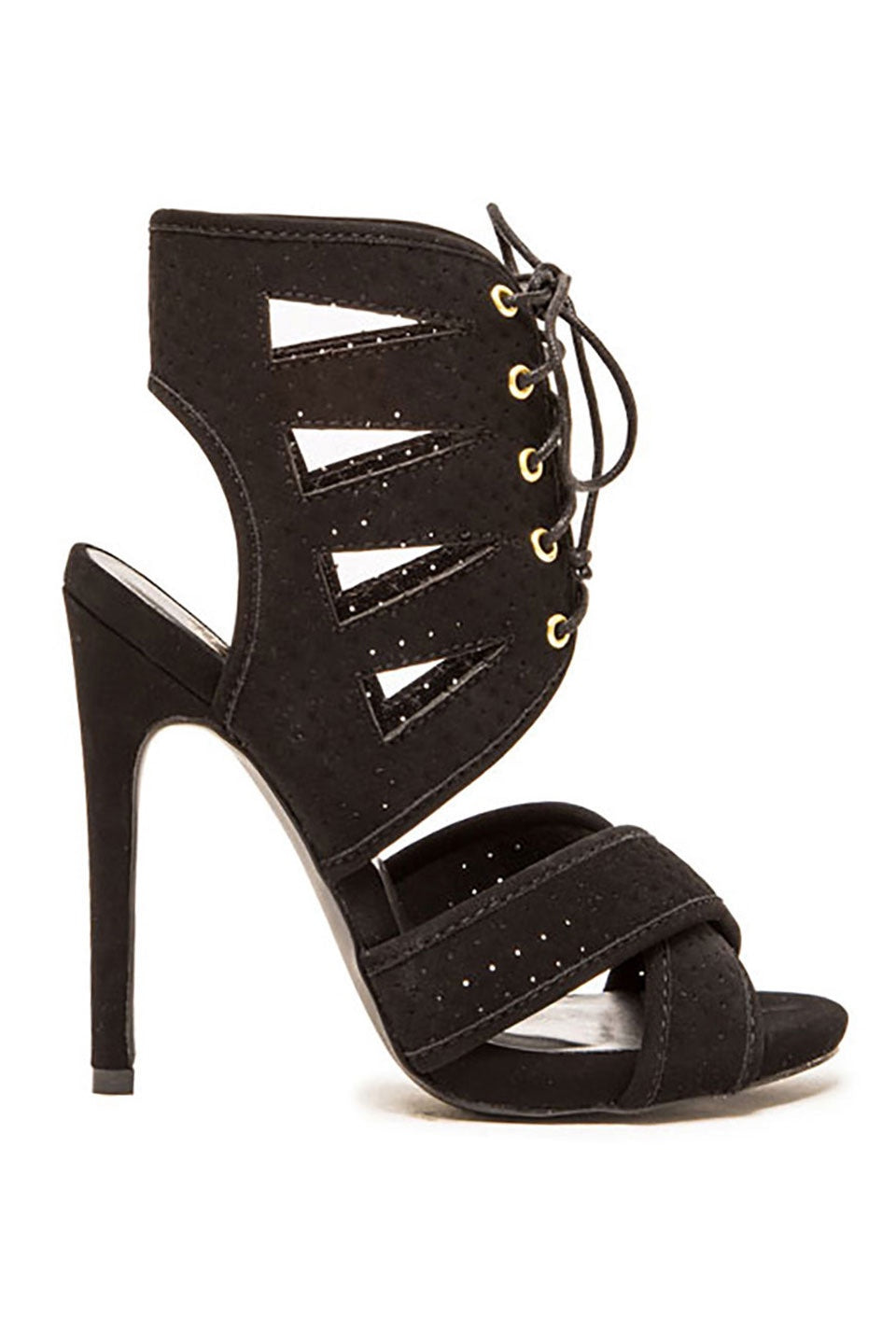 Qupid Glee-28 Women Open Toe Strappy Ankle Heel Shoe Black-SHW