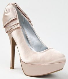 Qupid ONYX-99 Rhinestone Gem Satin Bow Platform Classic High Heel Stiletto Pump Blush-SHW