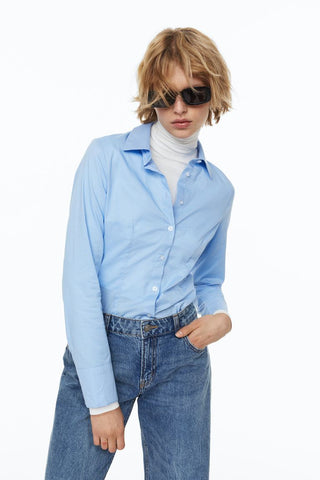H&M Fitted Poplin Shirt -Light Blue