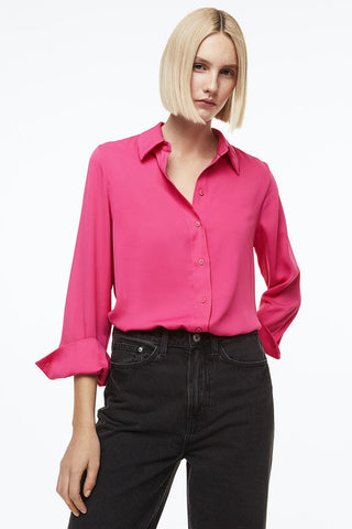 H&M Pointed-Collar Shirt -Bright Pink