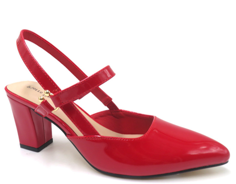 Pierre Dumas Olympia 6 Women Slip On Round Toe Ankle Strap Heel Shoe- Red